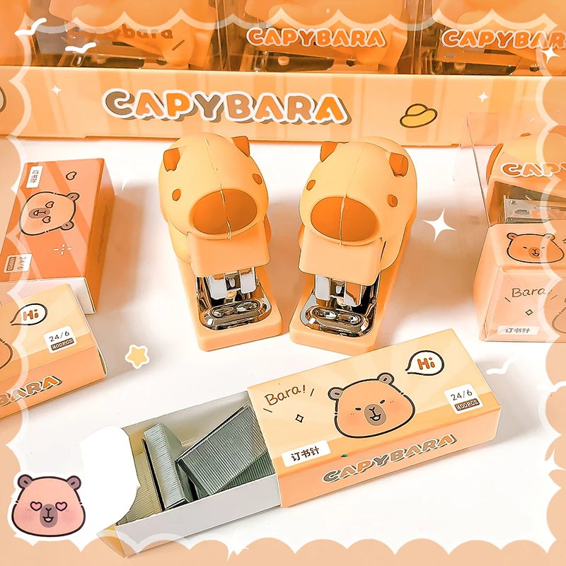 Imagem -03 - Bonito Capivara Mini Grampeador Máquina de Encadernação Grampeador Papelaria Escola Escritórios Acessórios Encadernação Suprimentos