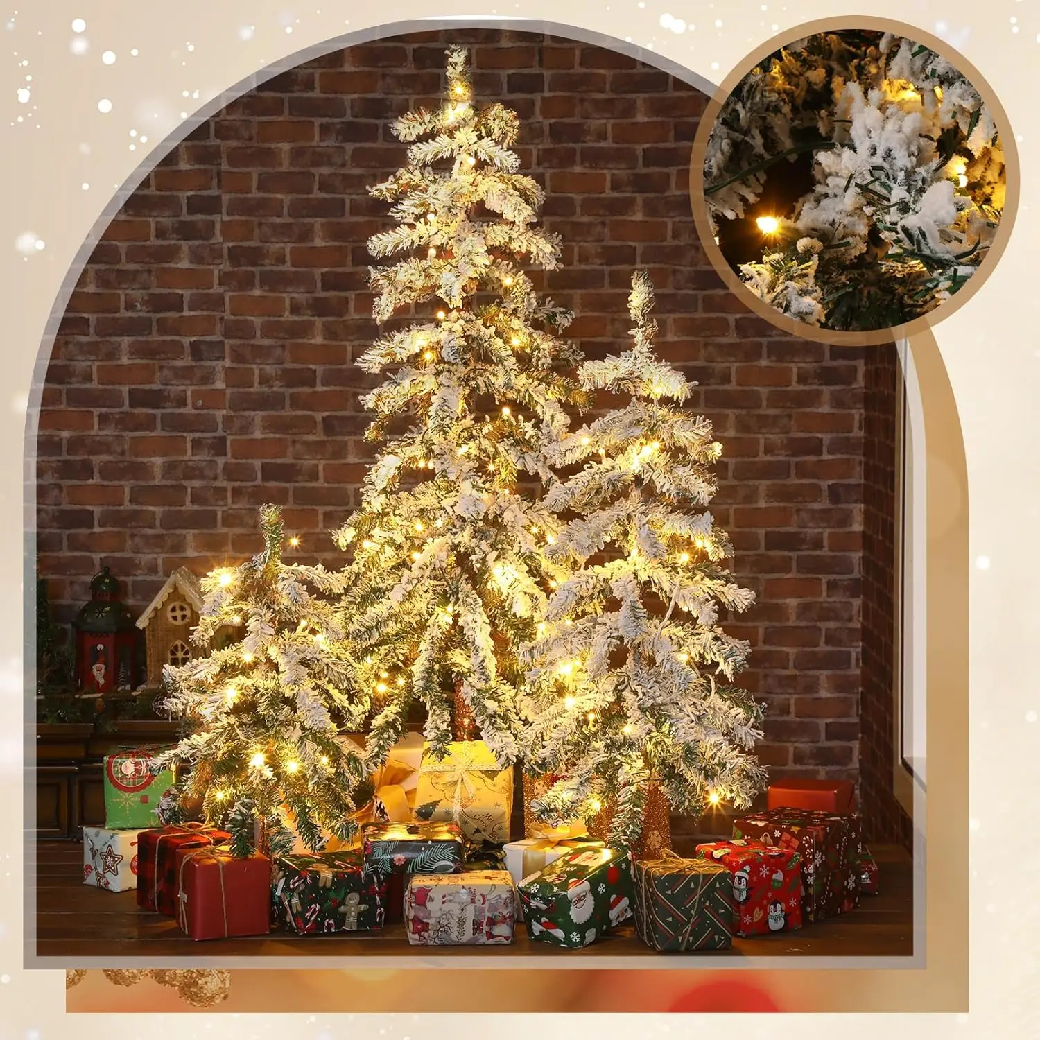 مجموعة شجرة عيد الميلاد الاصطناعية الطبيعية المتدفقة مكونة من 3 قطع مع أضواء شجرة عيد الميلاد المتدفقة (شجرة جبال الألب، 2 بوصة 3 بوصة 4 بوصة)