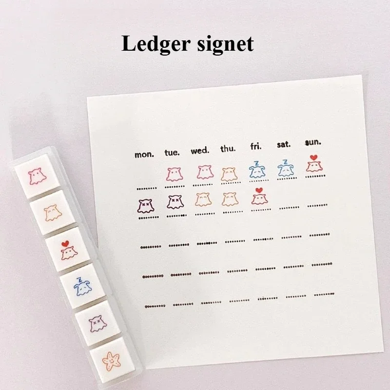 

New Style Emoticon Weather Girl Handmade Ledger Cute Icon Six-piece Push-button Style Greeting Card Envelope Impregnated Signet