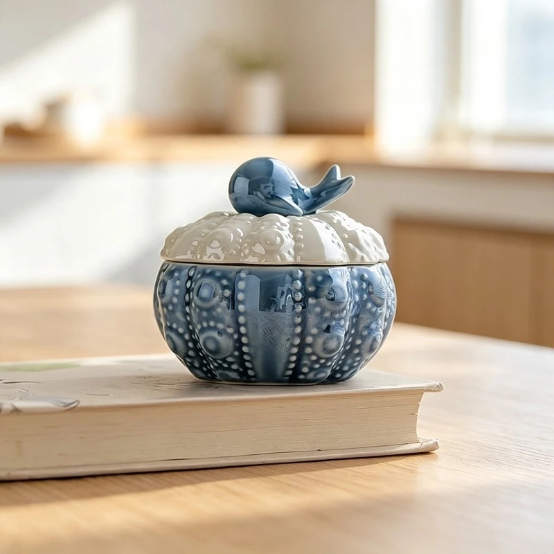 Cute Whale Ceramic Jewelry Storage Box Small Trinket Jar for Rings Necklaces Desktop Home Decor Ornament Holiday Gift