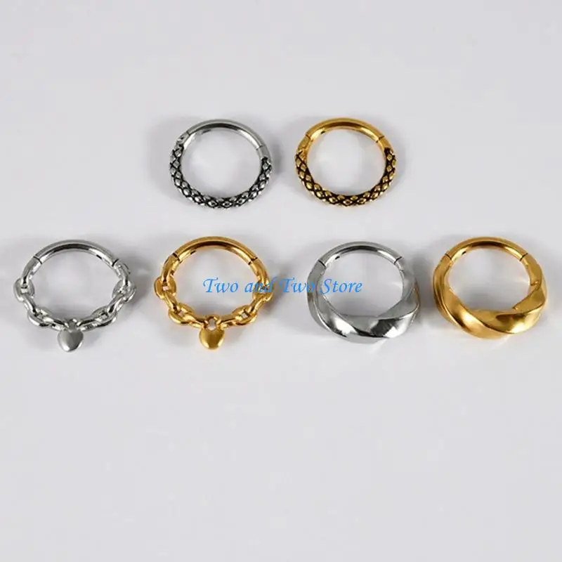 HX6F Unique Geometric Nose Ring Body Piercing Jewelry Seamless Design Stainless Steel Texture Perfect for Women and Men