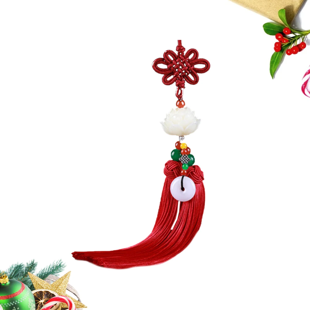 

Car Hanging Decor Red Chinese Knot Tassel Lotus Pendant Premium Material Beautiful Car Ornament for Vehicle Truck Lucky Charm