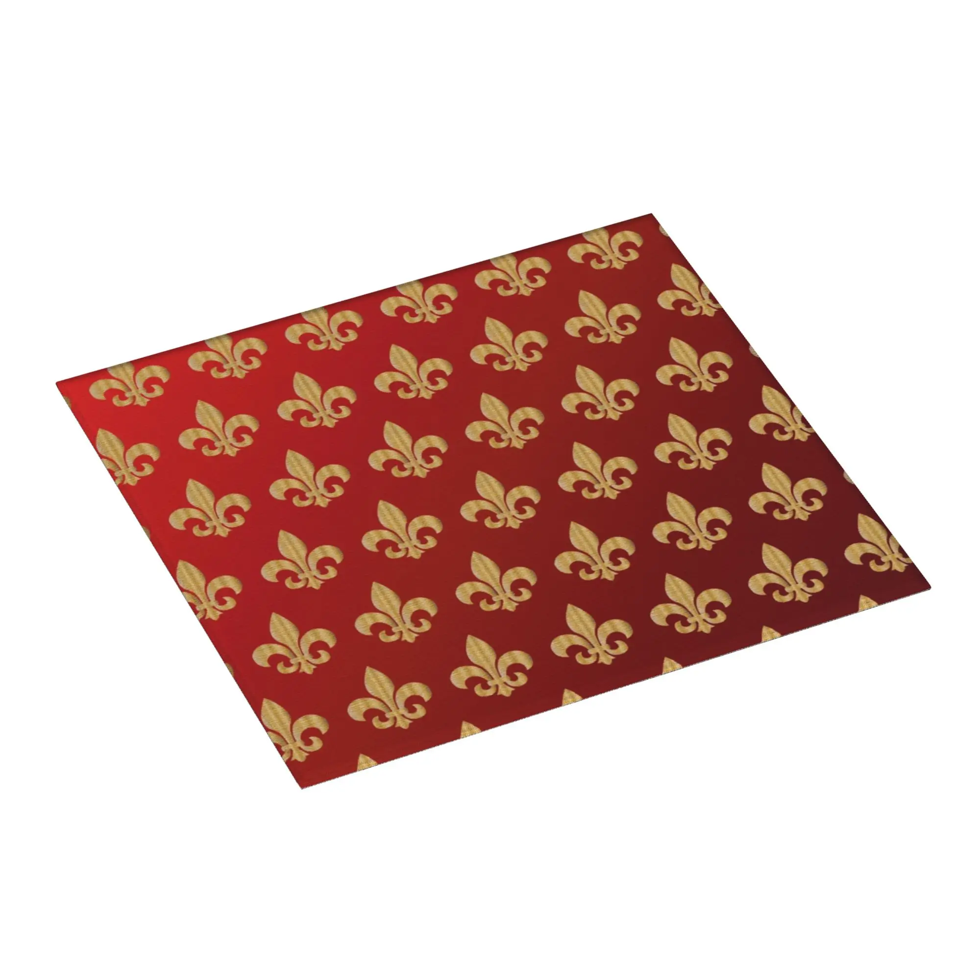 Red and Gold Fleur-De-Lys Non‑Slip Waterproof Absorbent Barware Tableware Oil Proof Fleur De Lis Lily Floral Mat For Kitchen