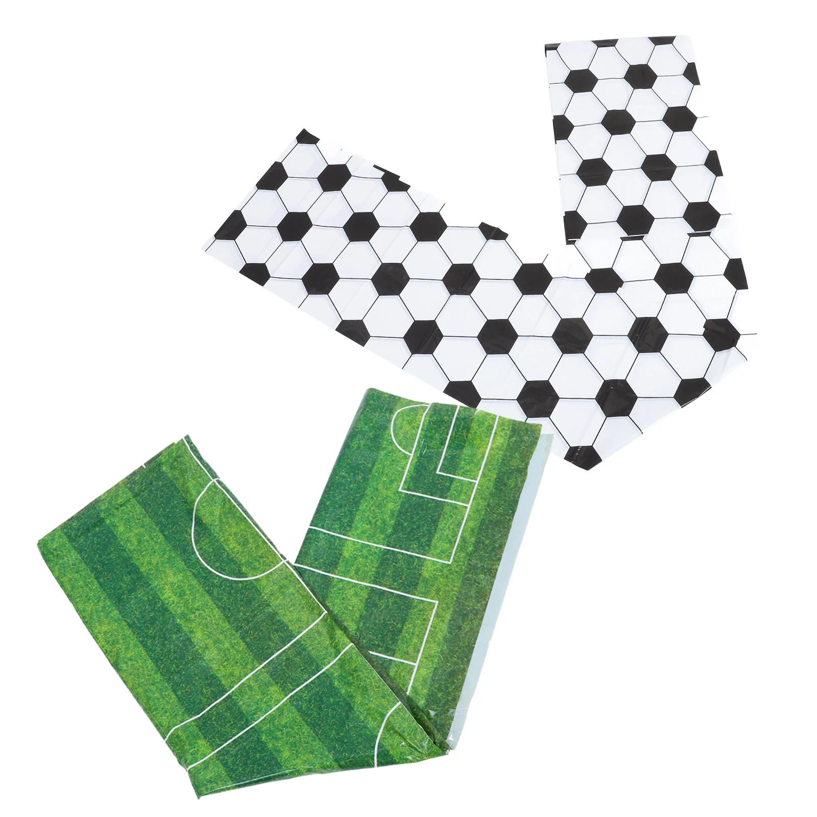 

2pcs Rectangle Tablecloth 137x274cm PE Material Soccer Birthday Party Supplies Green Grass Black White Checkerboard