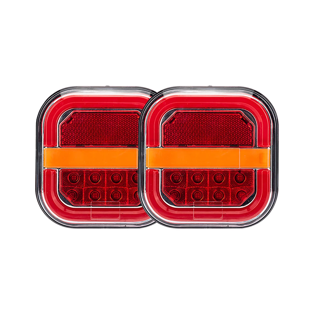 Square 4inch LED Tail Light Left Right Rear Brake Lamp Licesen Plate Taillight 12V 24V Turn Signal For TrailerVan Bus 4x4 Pickup