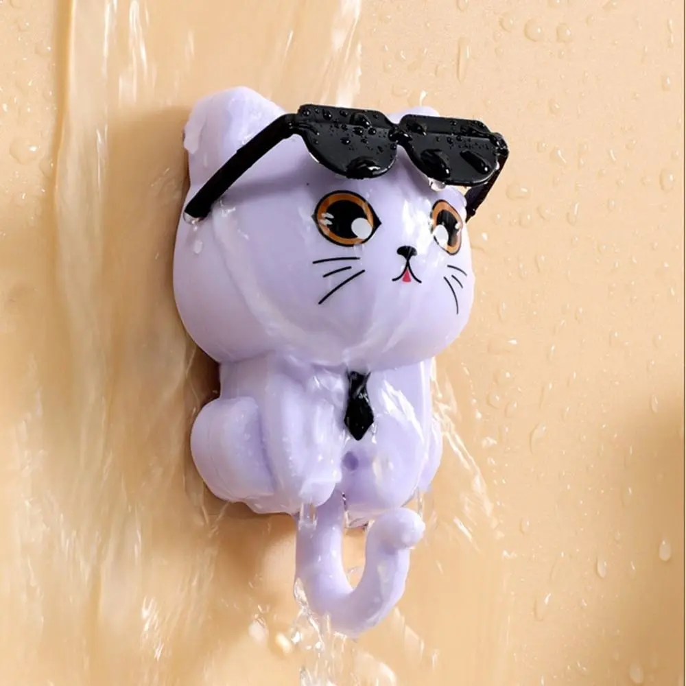 Cute Plastic Cartoon Cat Hooks Decorative Waterproof Key Hangers Wall Hanging Sunglasses Cat Hooks Kitchen