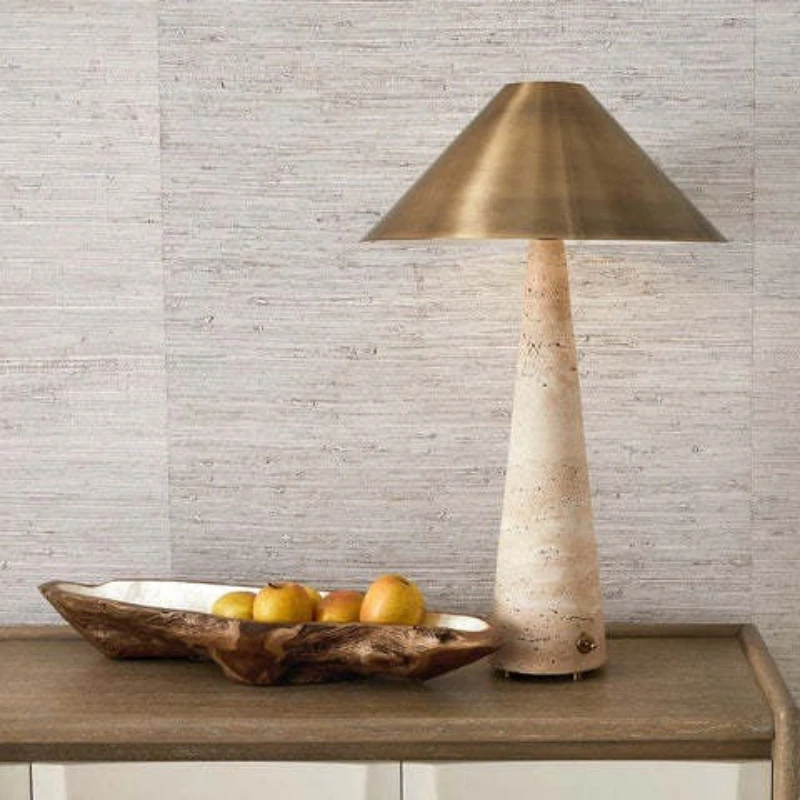 

Japanese-style wabi wind natural yellow travertine cream wind retro living room study medieval marble bed lamp