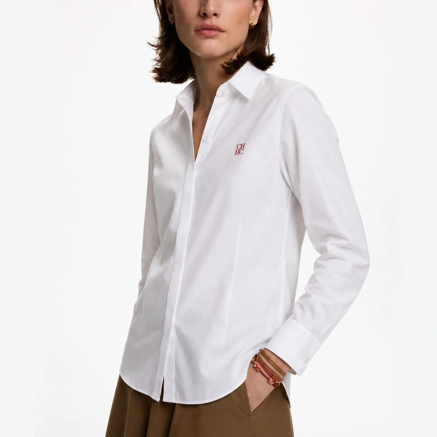 CH Damen Weißes Hemd mit Knöpfen, Langarm, Slim Fit, Bestickte Bürobluse, Elegantes Casual-Arbeitsoberteil – Detail 2