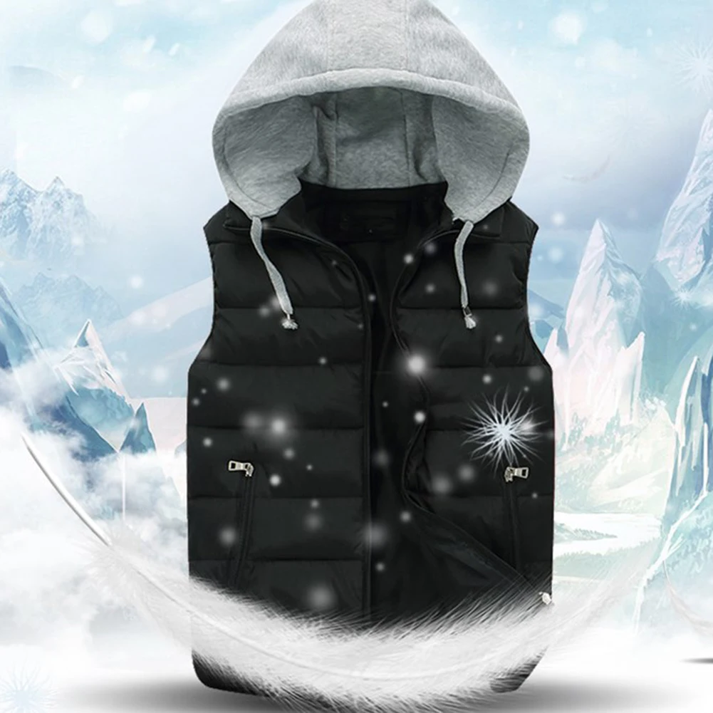 Men\'s Thickened Warm Hooded Vest Waterproof Sleeveless Jacket Casual Waistcoat Black/Red/Grey/Dark blue/Orange