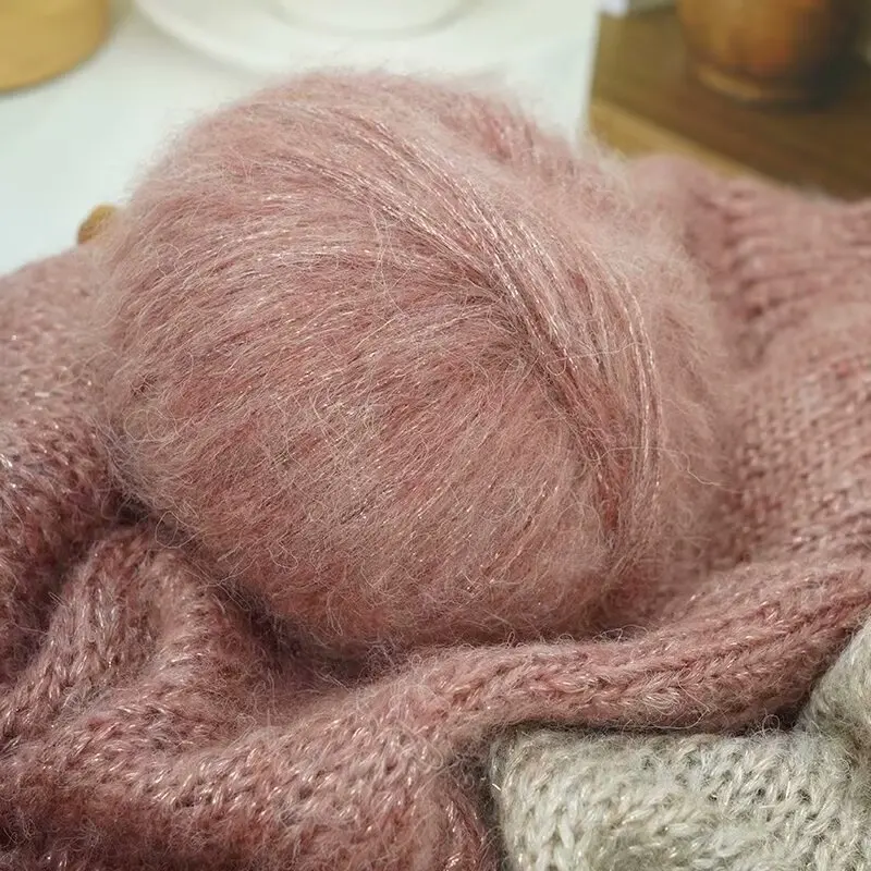 

Мохеровые мерцающие элементы Golden Scallion со светлой мохеровой шерстью, массивная пряжа для вязания, свитера, шарфа, блестящие блестящие нитки, 50 г/шарик