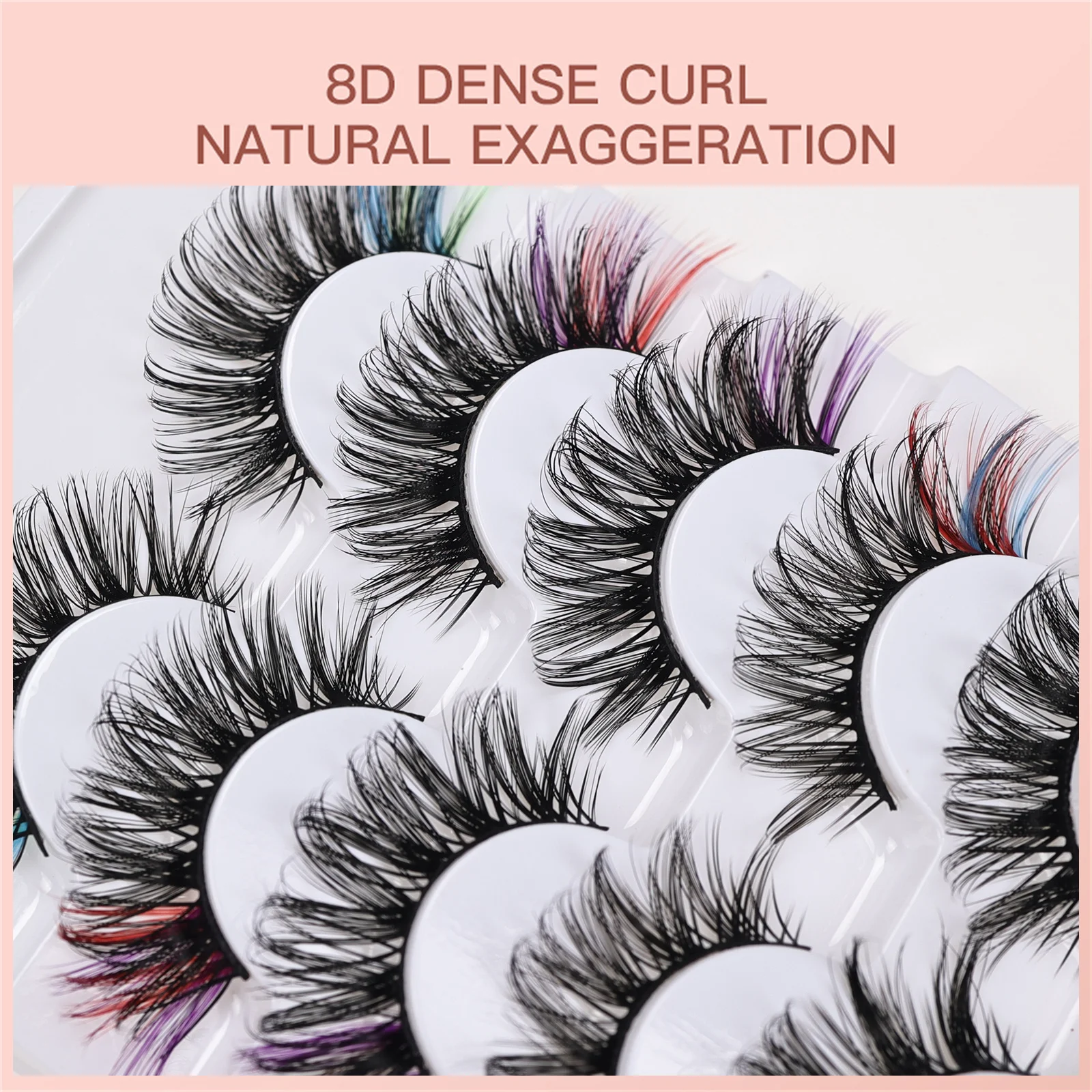 Faux-cils colorés 3D en faux vison, cils moelleux, optique naturelle russe, 7 paires