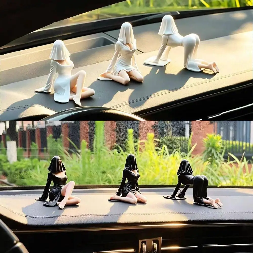 Black White Tone Ghost Girl Figure Smooth Material Wear-Resistant Surface Tabletop Toy Model Desk Decor Gothic Collectible