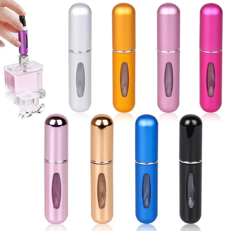 5 Multi Color Aluminum Mini Perfume Bottle with Spray Pump Portable Empty Refillable Atomizer Bottle for Travel Essential