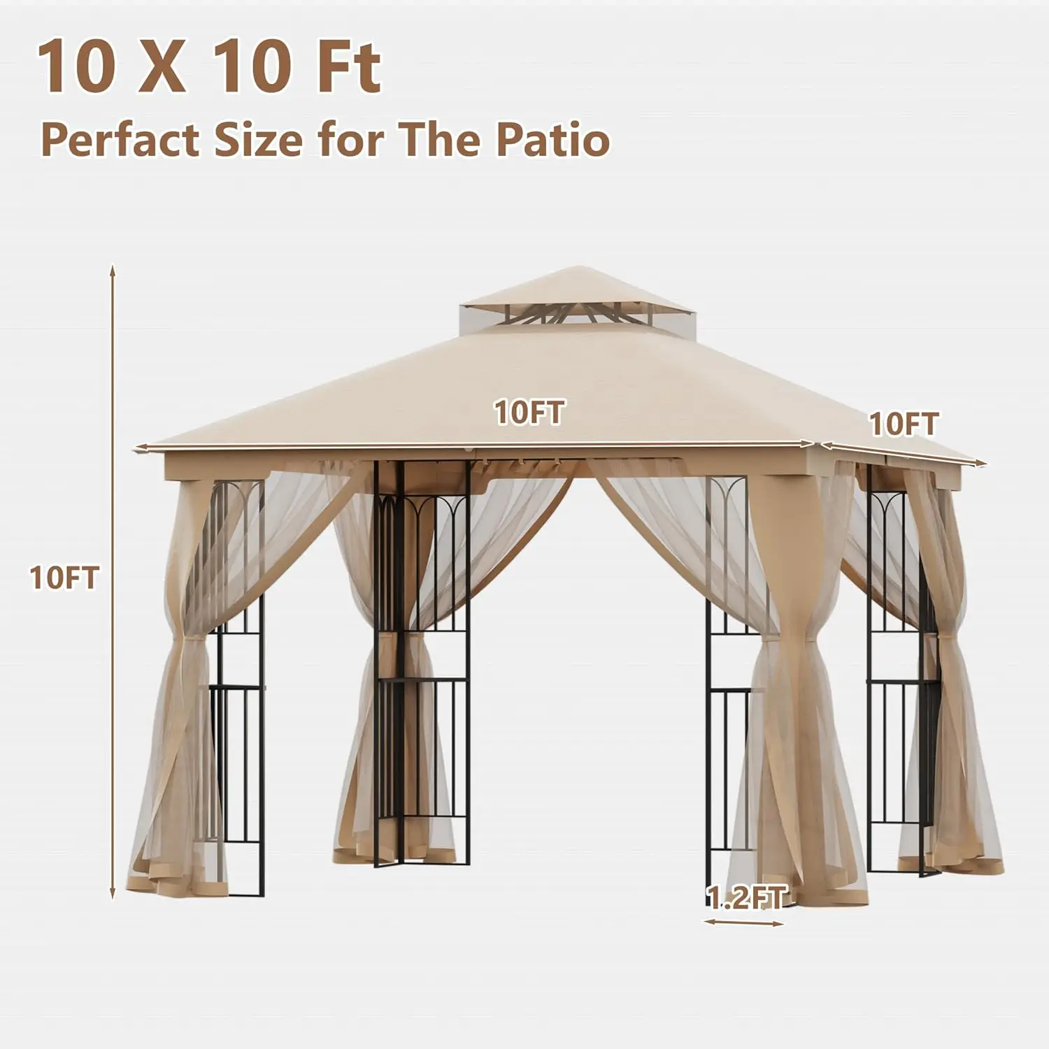 Imagem -02 - Gazebo com Mosquiteiro Dossel do Pátio com Moldura Resistente Tenda com Telhados Duplos de ar 10x1 8x8 10x1 2