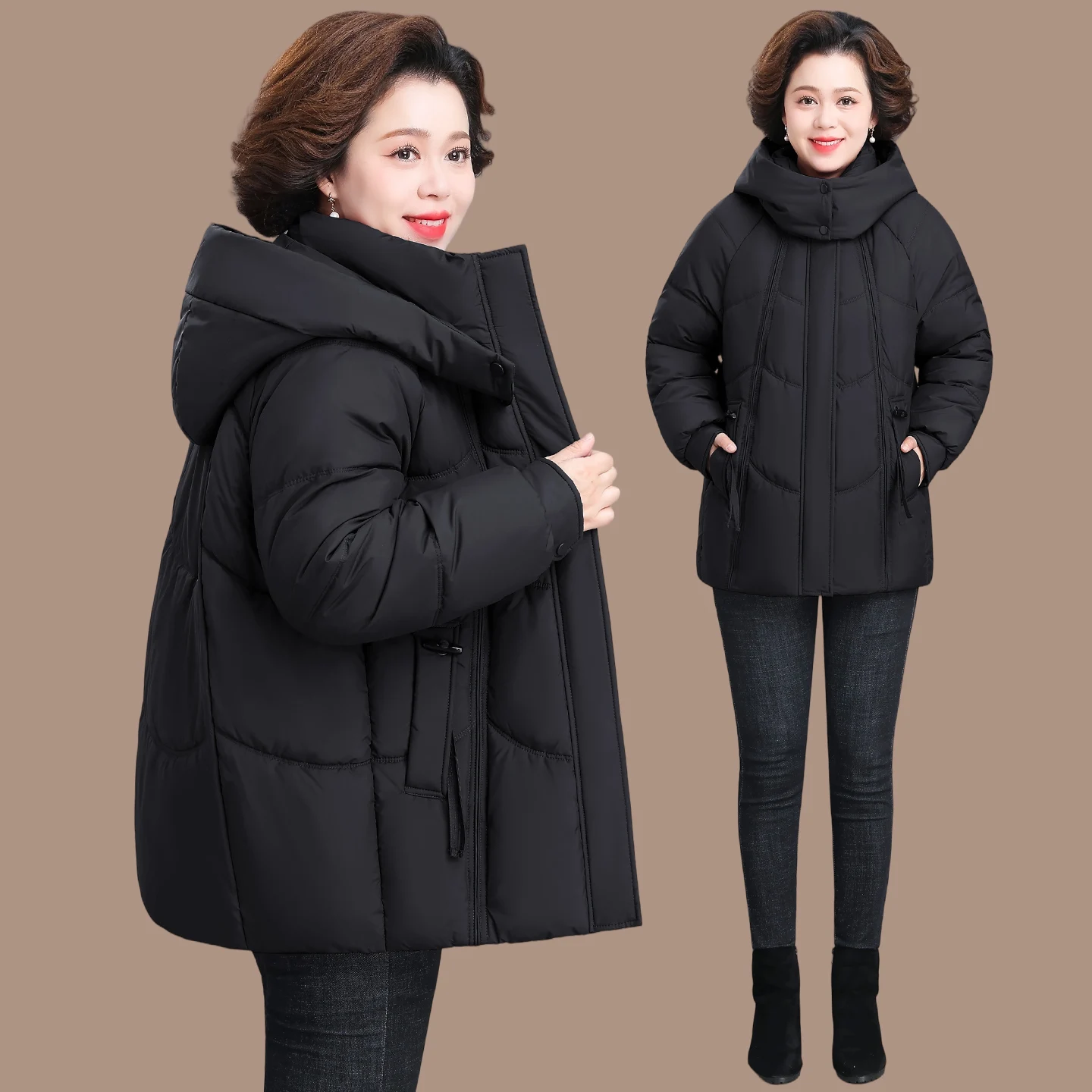 

Утепленная хлопковая куртка для женщин среднего и старшего возраста, осенне-зимнее пальто с длинными рукавами, повседневное, теплое, на молнии