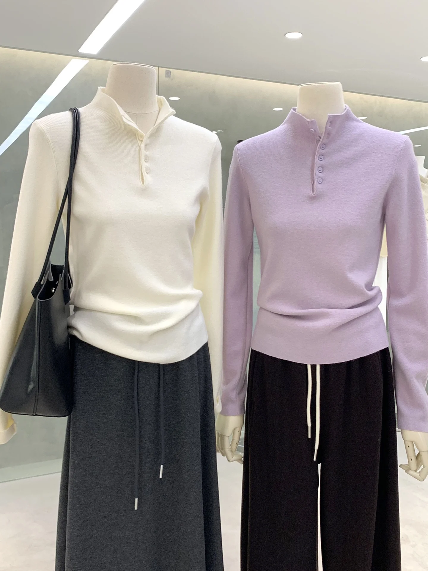 

Удобная однотонная трикотажная основа Long Sve f с открытым воротником для женщин, модная корейская шерстяная одежда прямого кроя...