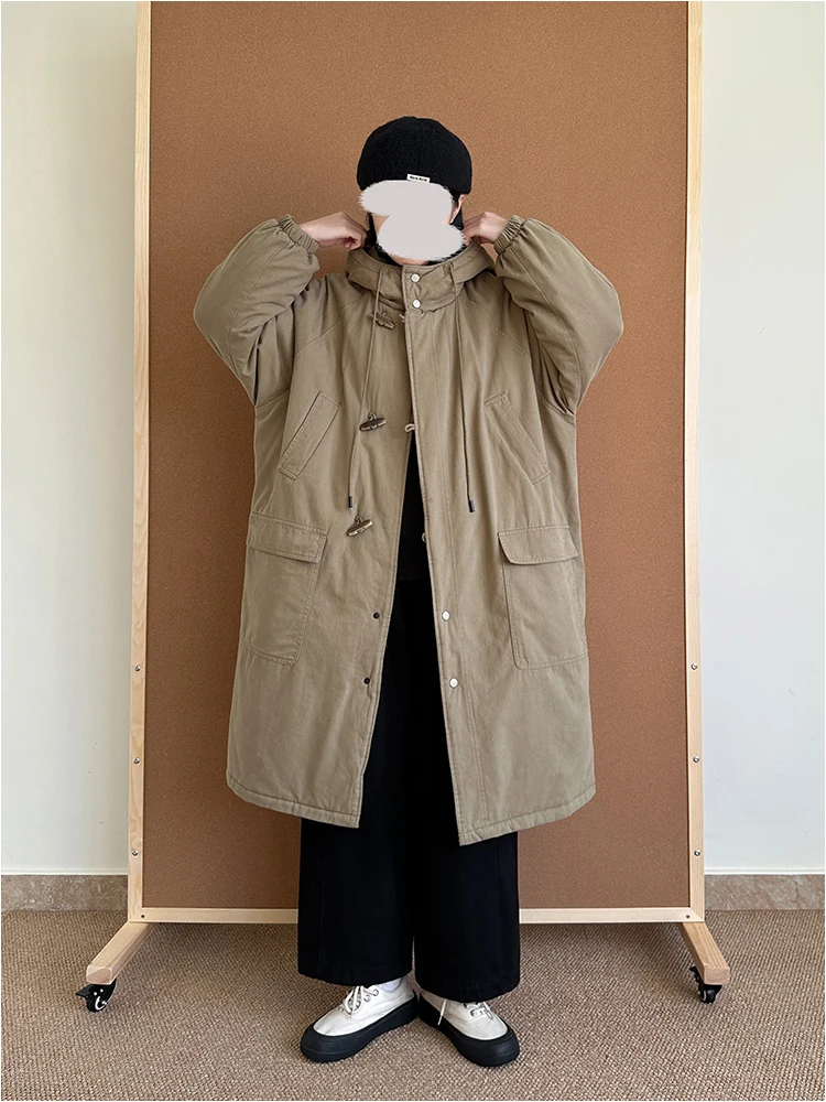 

Chuan Bai Winter Thiened Long Hooded Cotton Jaet Large Size Meat Covering Outerwear Sweet Sle Single Button Closure Sol...