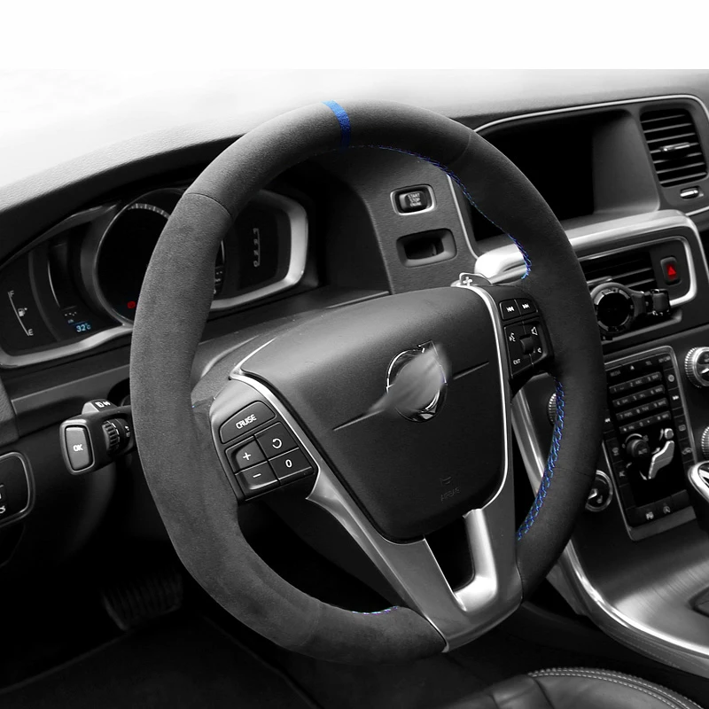 DIY Hand Sewing Car Steering Wheel Cover for Volvo S60 V60 V70 XC60 Suede Interior Braid Protector Shell Accessories Black
