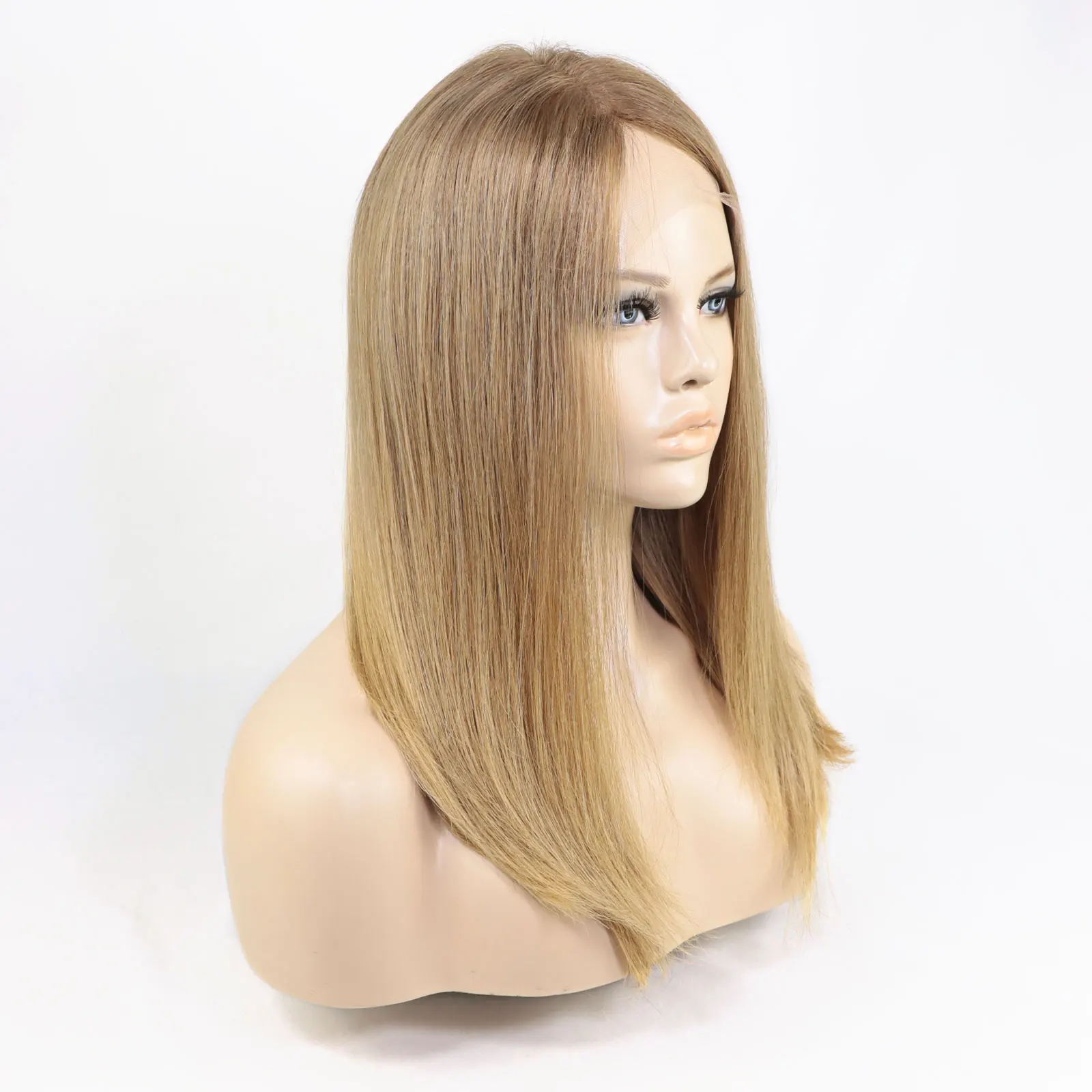 Honey Blonde 4x4 Closure Lace Jewish Wig 100% Human Hair Wigs for Women 12 Inch Long Straight Bob Lace Frontal Wigs Daily Use