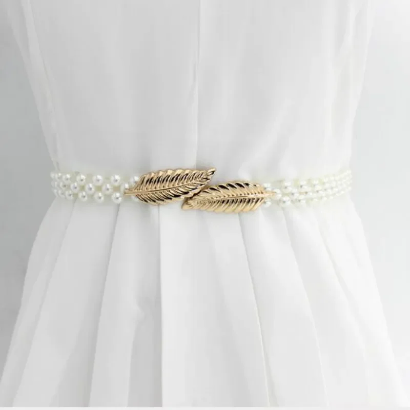 Large Imitation Pearl Waist Chain Women's Elastic Belt with Diamond Decoration Fashion Girdle Skirt Dress Clothing Decoration