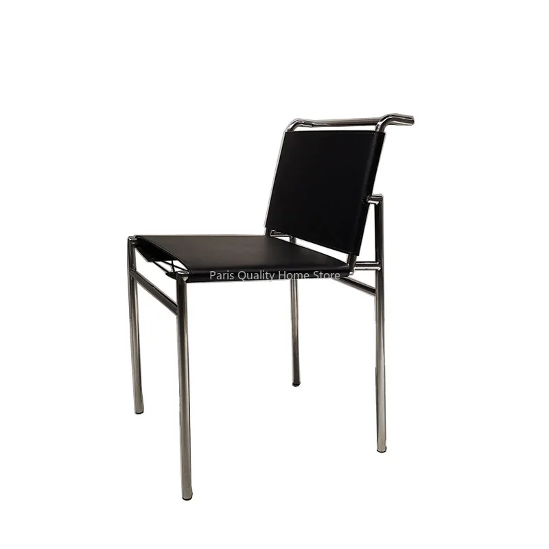 Silla de cuero Medieval de acero inoxidable, asiento nórdico para el hogar, silla de comedor Simple y moderna con respaldo, silla de ocio