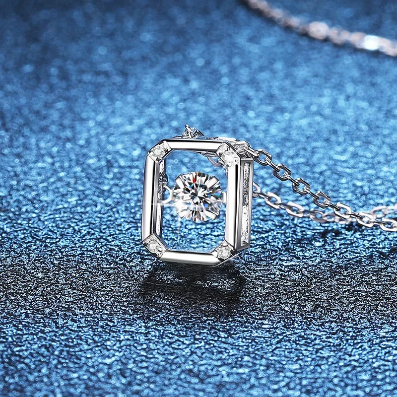 Rectangle 100% 925 Sterling Silver 0.3ct D Color Moissanite Pendant Necklace for Women Sparkling Wedding Party Fine Jewelry