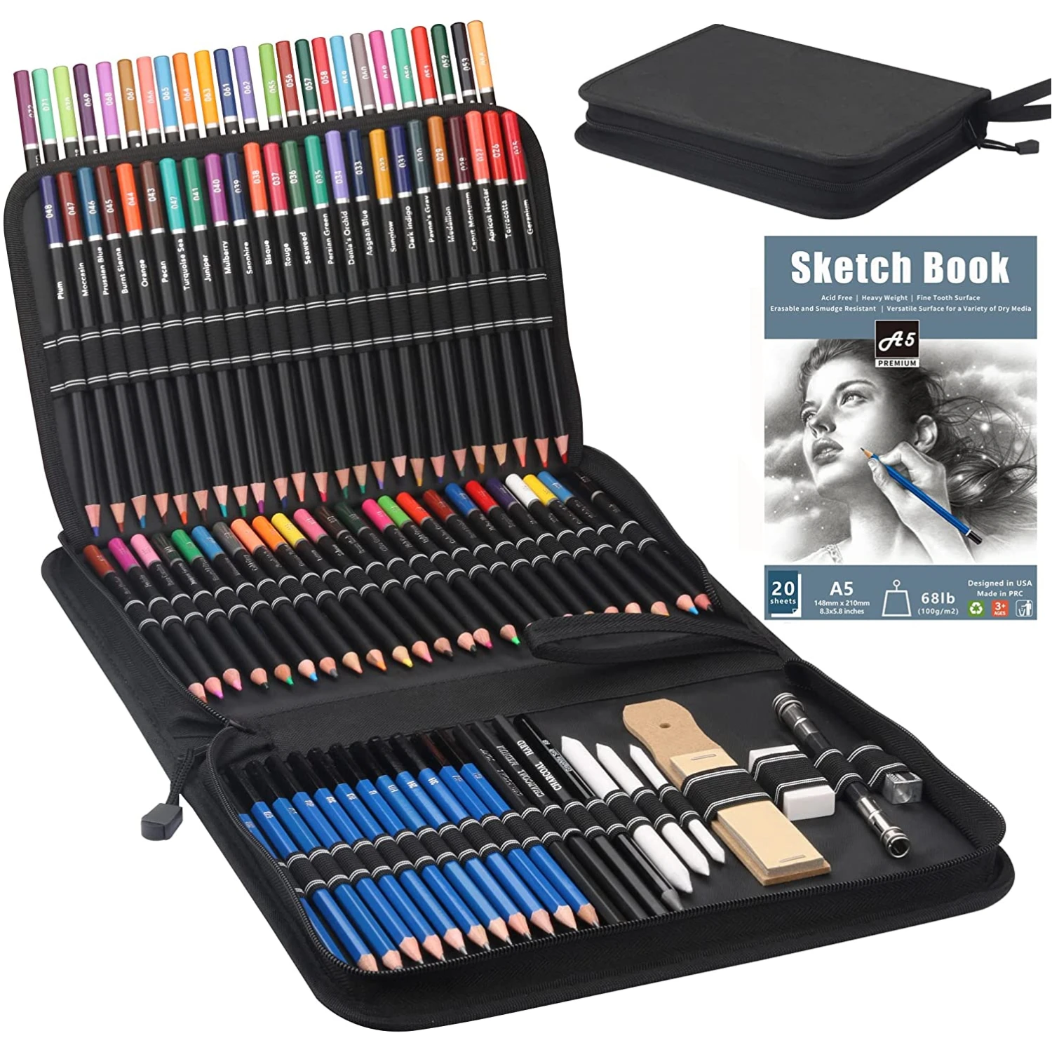 96 Pcs Premium Drawing Pencil Set ,including 72 Colored Pencils and 24 Sketch Kit,Art Pencil Kit in Zippered Travel Case Gift