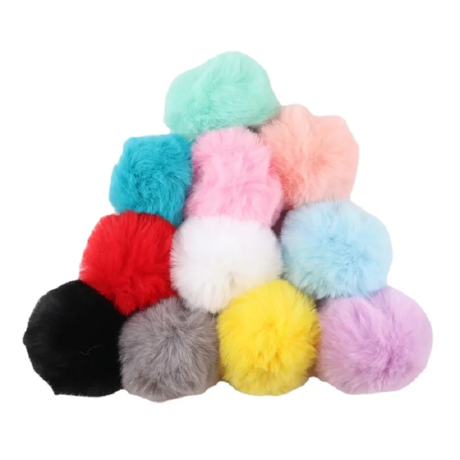 8cm Faux Rex Rabbit Fur Pompom Balls DIY Hairball Fur Pom Pom Balls With Rubber Band Handmade Knit Clothing Hat Accessories