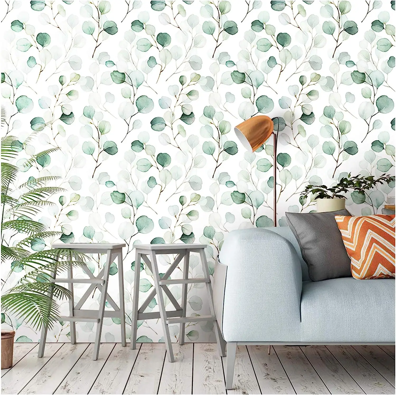 Green Leaf Peel and Stick Wallpaper Green/White Eucalyptus Leaf Self Adhesive Contact Paper Wall Mural Home Nursery Decor