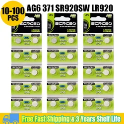 10-100Pcs AG6 Alkaline Battery 1.55V Button Coin Cell 371 SR920SW LR920 SR927 171 370 L921 LR69 SR920 Watch Battery