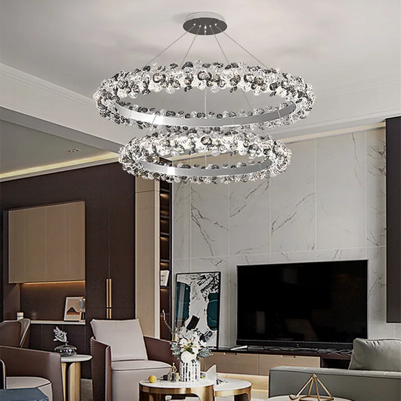 Modern Luxury Sun Flower Crystal Rings Chandeliers For Living Room Nordic Home Decor Hanging Lighting Ceiling Chandeliers Lustre