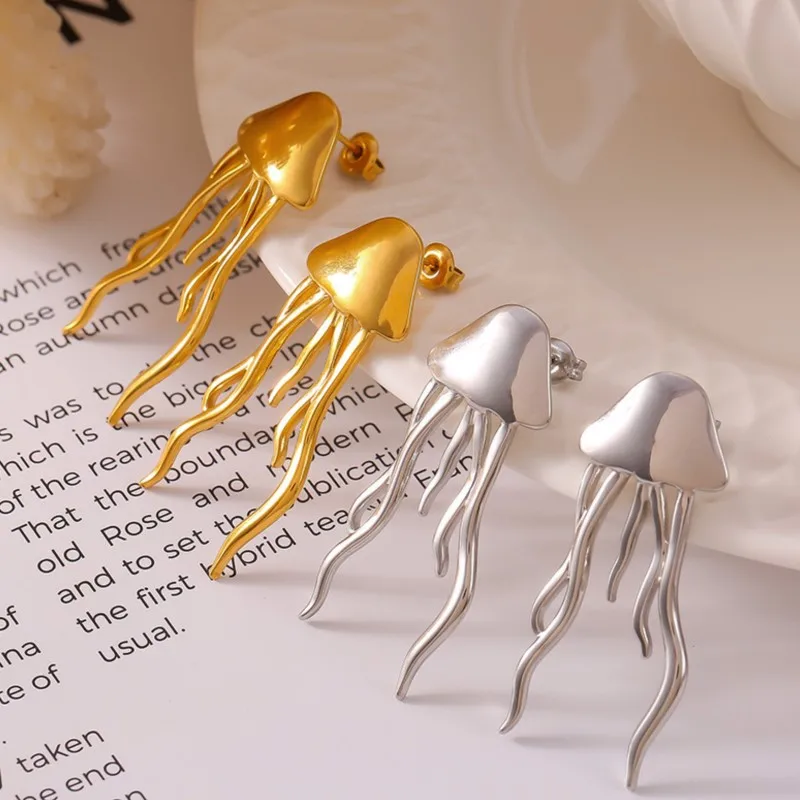 Cute Jellyfish Stud Earrings For Women Stainless Steel Gold Silver Color Women's Earring Fashion Girls Ear Rings Ladies Jewelry