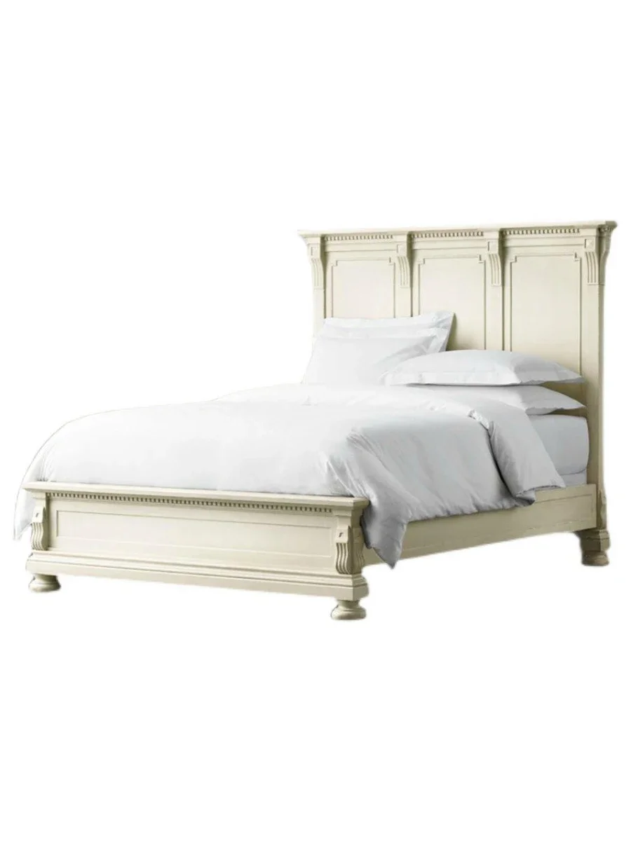 

American master bedroom retro white French country furniture solid wood double bed