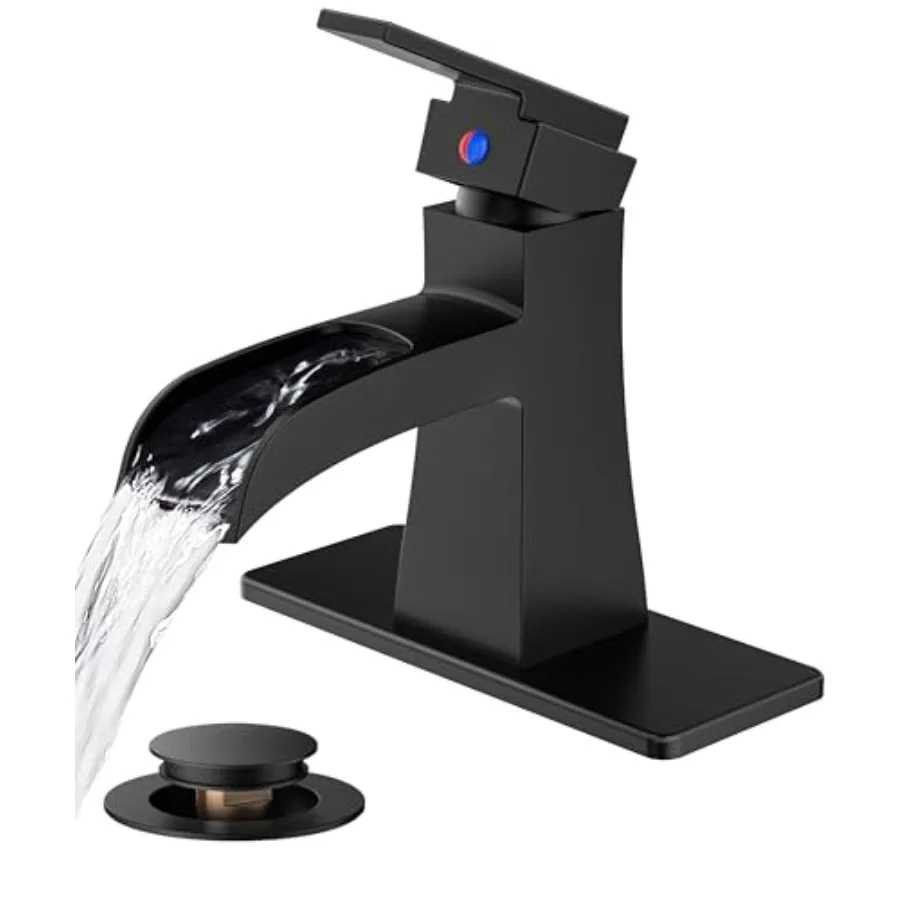 

Bathroom Faucet Waterfall Bathroom Faucets for 1 or 3 Holes Sink with Single Handle for Commercial Vanity Lavatory Restroom Far
