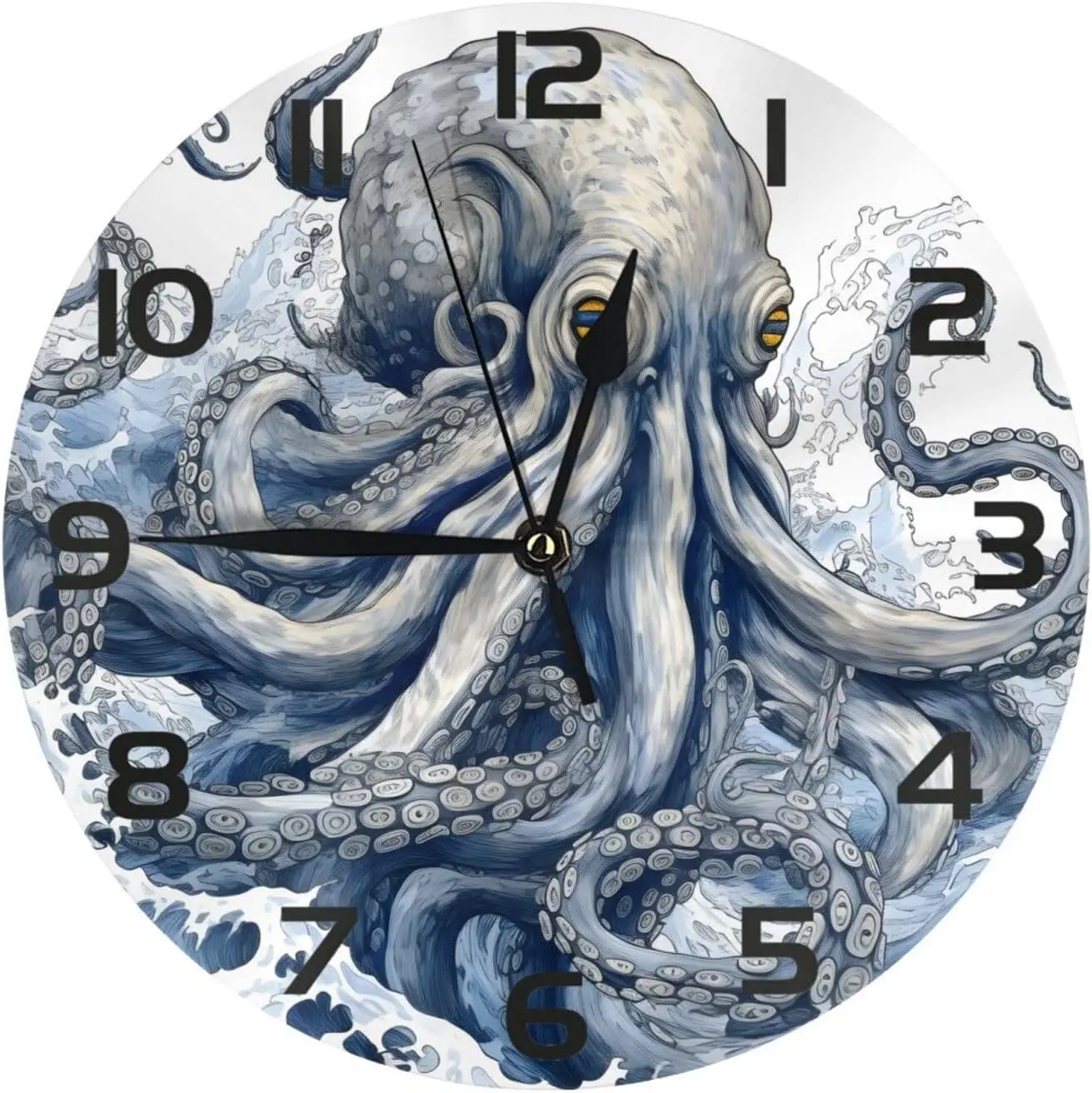Octopus Art Wall Clock 10 Inch Silent Non Ticking Wall Clocks Battery Operated Decorative Clock for Bedroom Kitchen Office