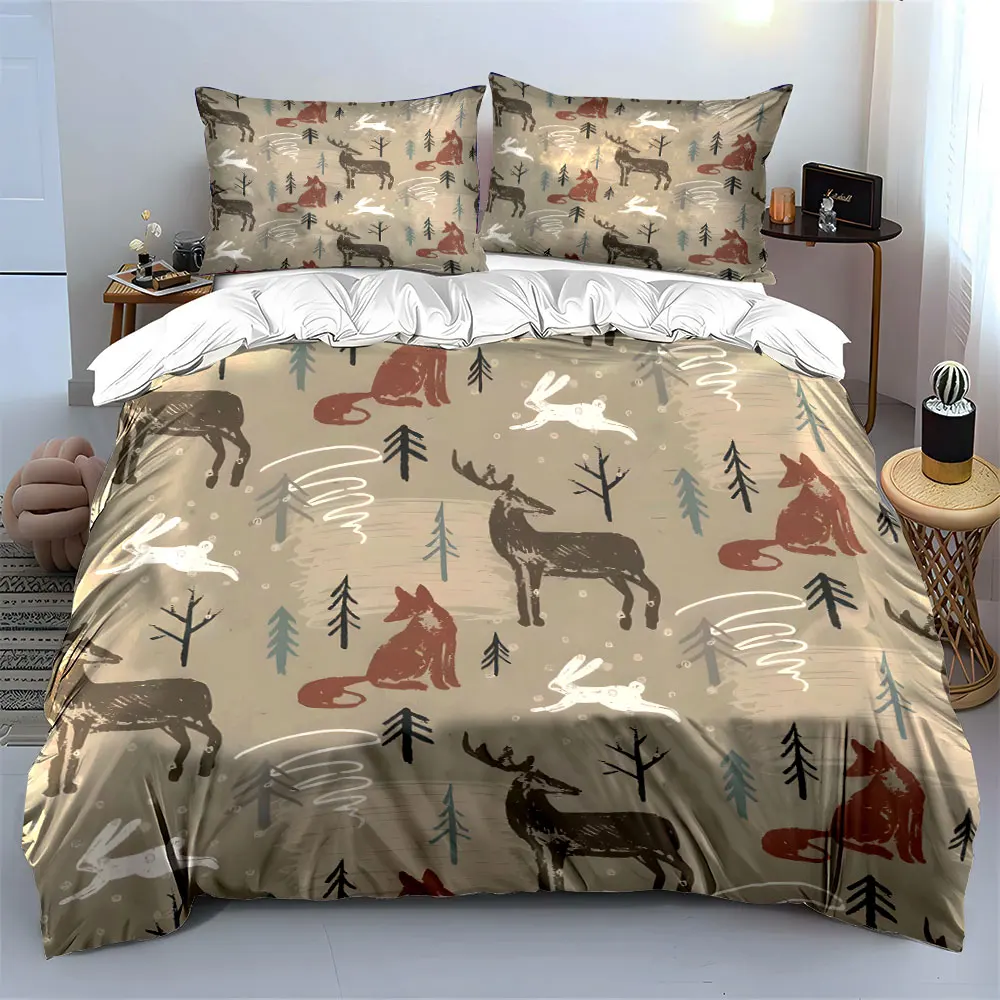 Animals, trees, snow patterns. Print Bedding Set 1 Duvet Cover 2 Pillowcases for Adult and Children Luxury Gift Full Size