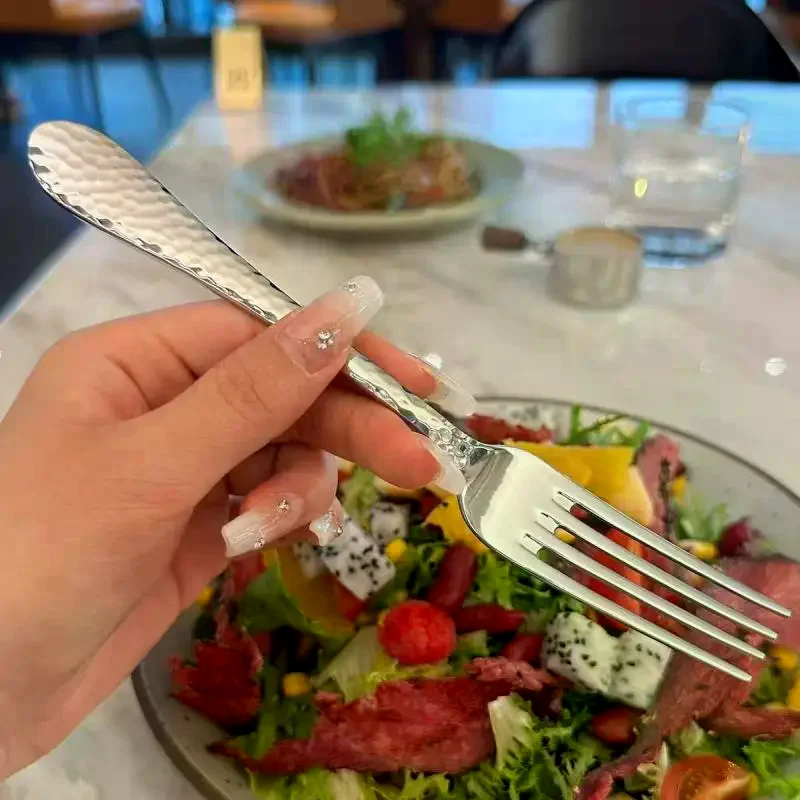 Stainless Steel Dinner Fork Long Handle Table Forks Set Korean Cutlery 4 Tine Salad Dessert Fruit Kitchen