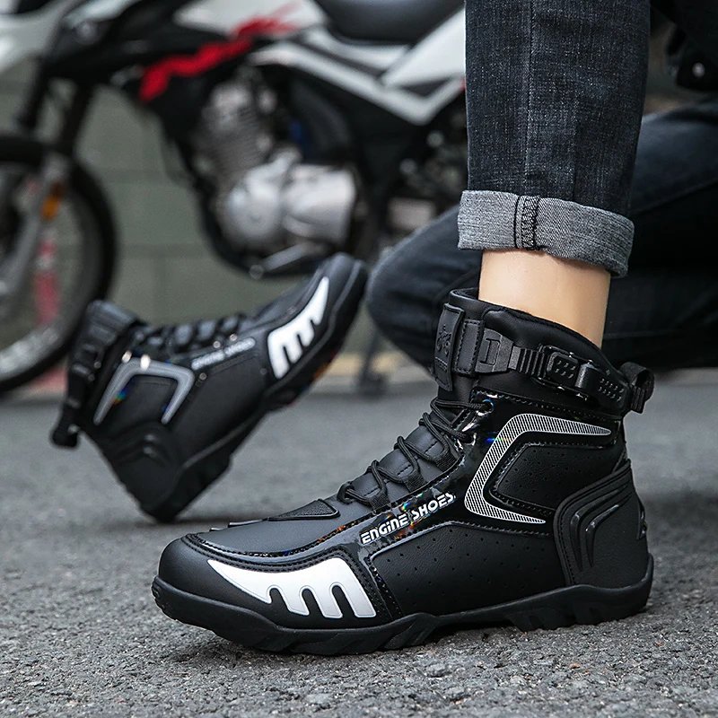 Anti-slip Motocross Shoes Anti-collision Toe Cap Motorcycle Shoes Rubber Sole Motorcycle Boots Shock Absorption Men's Boots