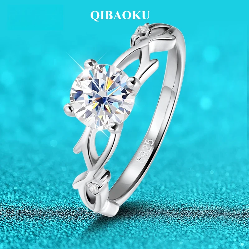 QIBAOKU 1CT 6.5MM D Color Moissanite Rings for Women Sparkling Wedding Lab Diamond Band S925 Sterling Silver Birthday Gift 2026