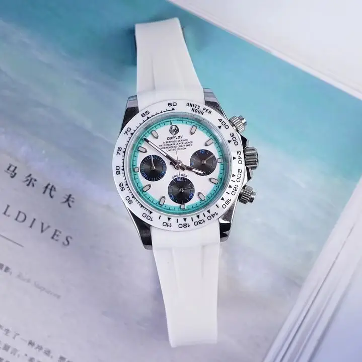 OKPLAY Men Chronograph Watch Pilot 39.5mm Quartz Wristwatch Sapphire Mirror 10ATM Waterproof Ceramic Bezel VK63