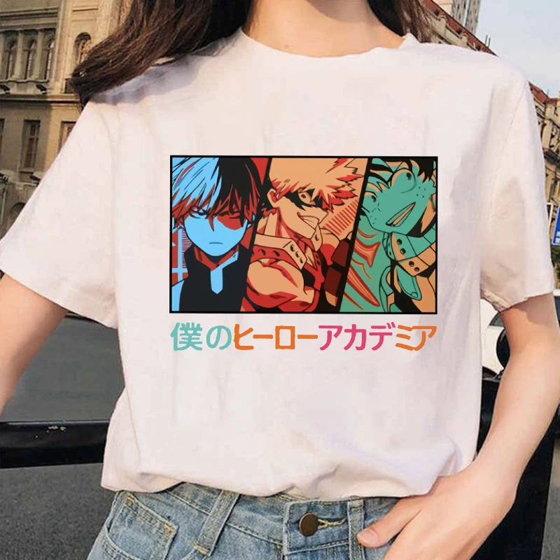 New Anime Deku Bakugou Katsuki Todoroki Shoto Printing T-shirt Women Men Tees Round Neck Loose Refreshing T-shirt