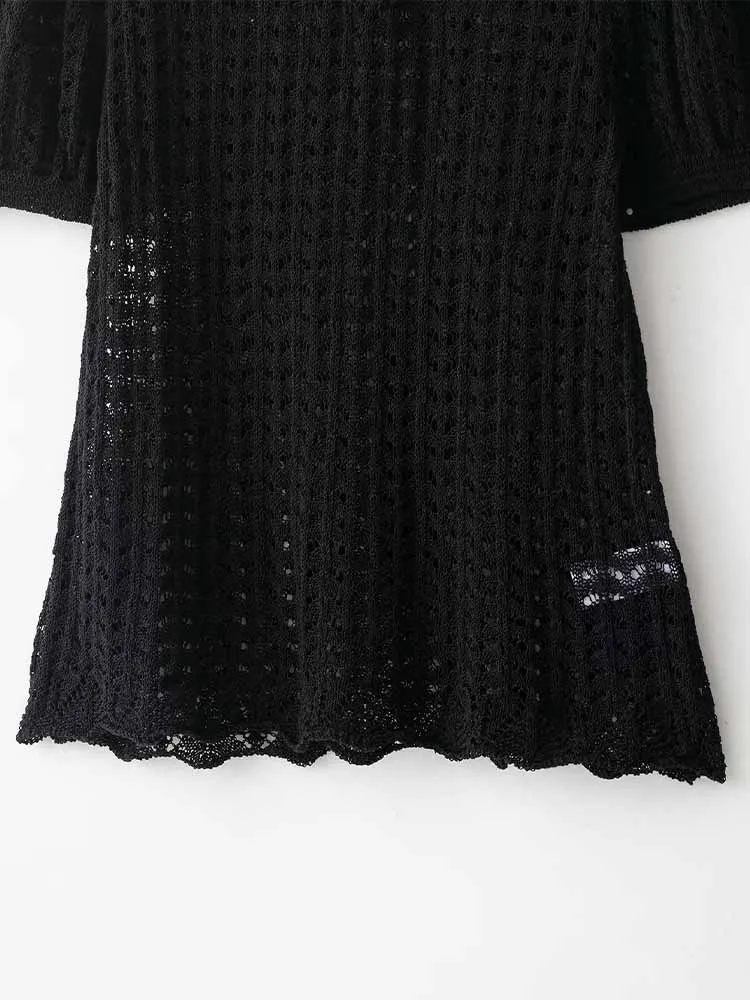 Europese en Amerikaanse stijl herfst nieuwe modetrend dameskleding holle gebreide polokraag top met korte mouwen