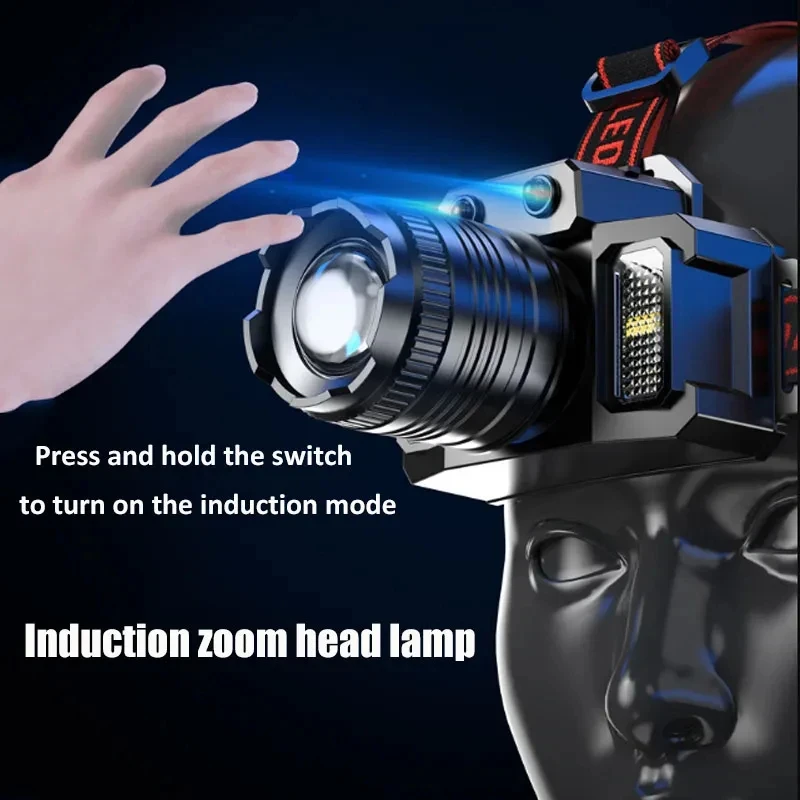 Super Bright T51 LED Sensor Headlamp USB C Rechargeable Headlight Led Head Torch With Built-in Battery Camping Fishing Lantern