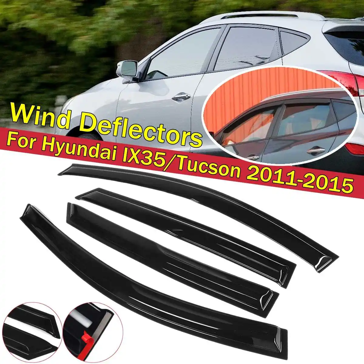 4PCS Front Car Window Wind Sun Rain Visor Deflectors Tinted Windows Shield For Hyundai IX35/Tucson 2011 2012 2013 2014 2015