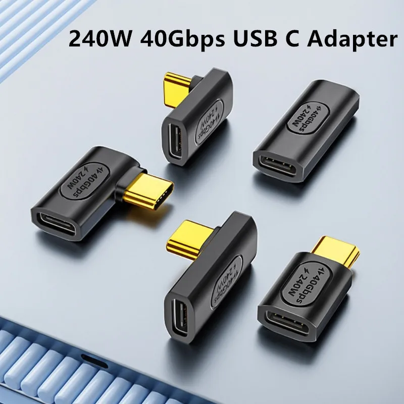 240W USB C Extender Adapter 90/180 Degree Type C Male to Female Extender OTG 40Gbps Fast Data Adapter Converter Charging Adapter