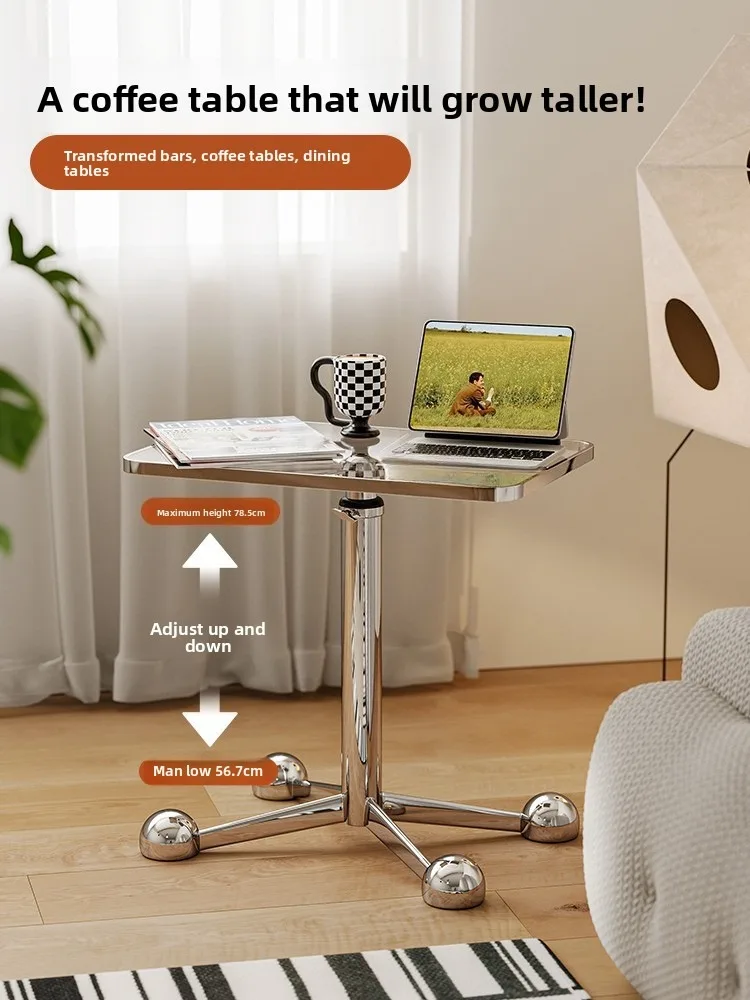 2026 hot sell Nordic style lifting glass coffee table, modern simple movable side table