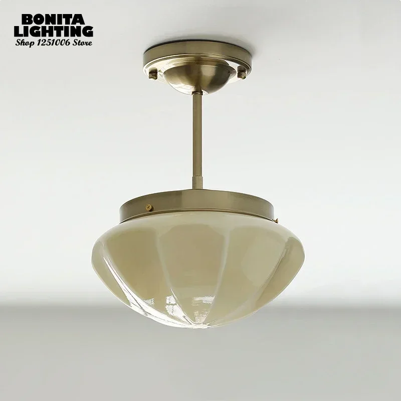 

French White Jade Glass Suspension Rod Ceiling Light Living Room Cloakroom Bedroom Dining Room Antique Copper Retro Ceiling Lamp