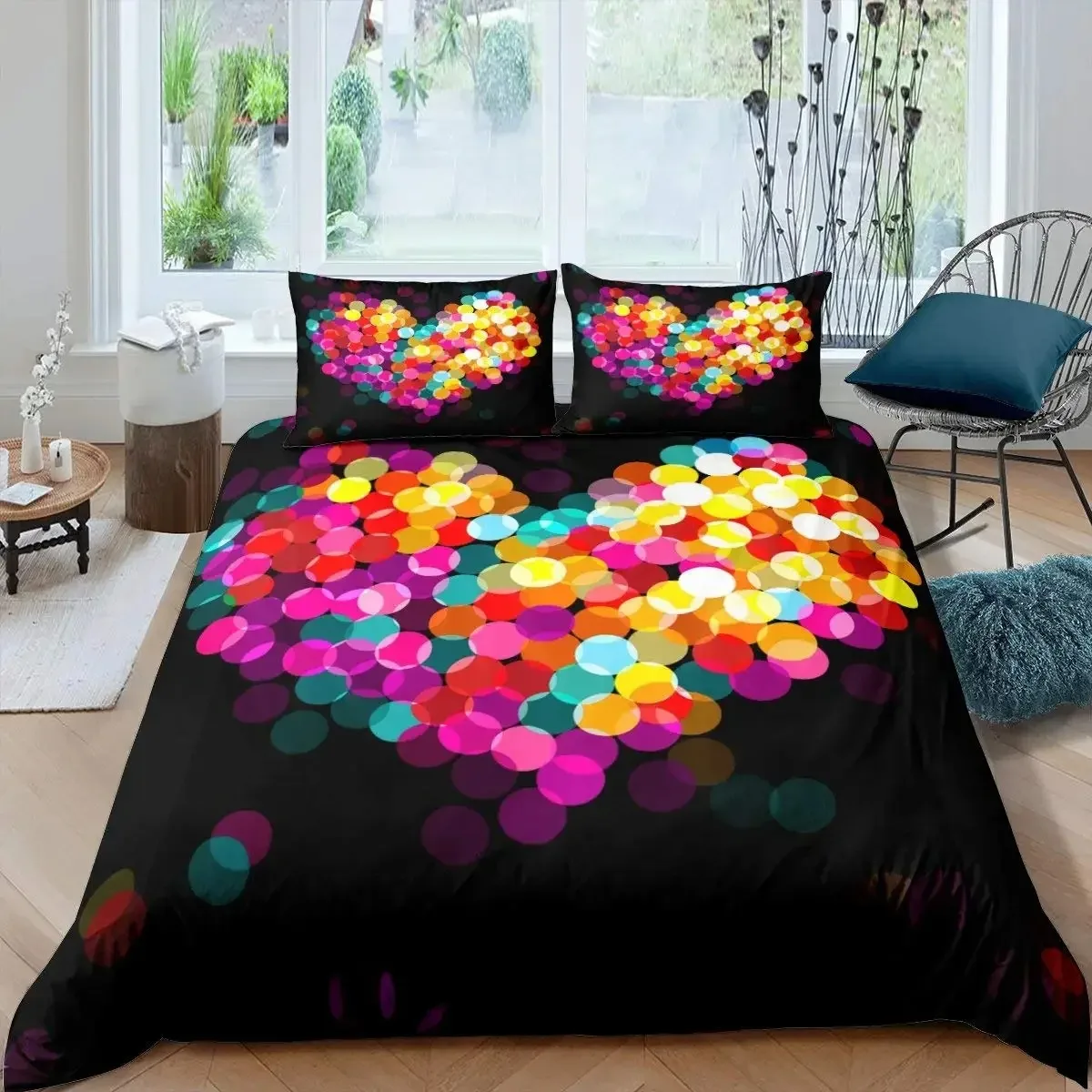 

Valentines Day Duvet Cover Heart of Love and Romance Hand Drawn Style Romantic Art Bedroom Wedding Decorative for Women Gifts