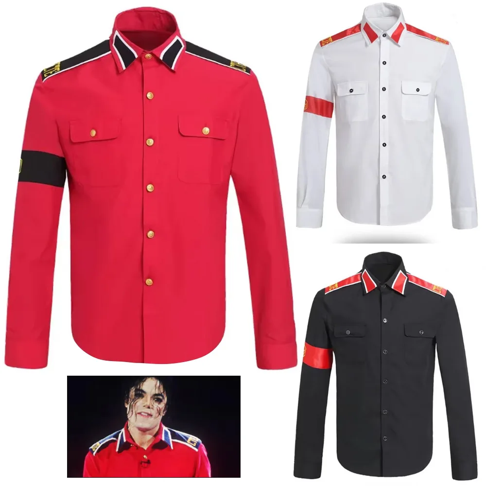 Camisa Militar Antiguerro de Michael Jackson, Camisa Vintage con Botones y Epaulettes para Hombre, Disfraz de Cosplay de la Ídolo del Pop