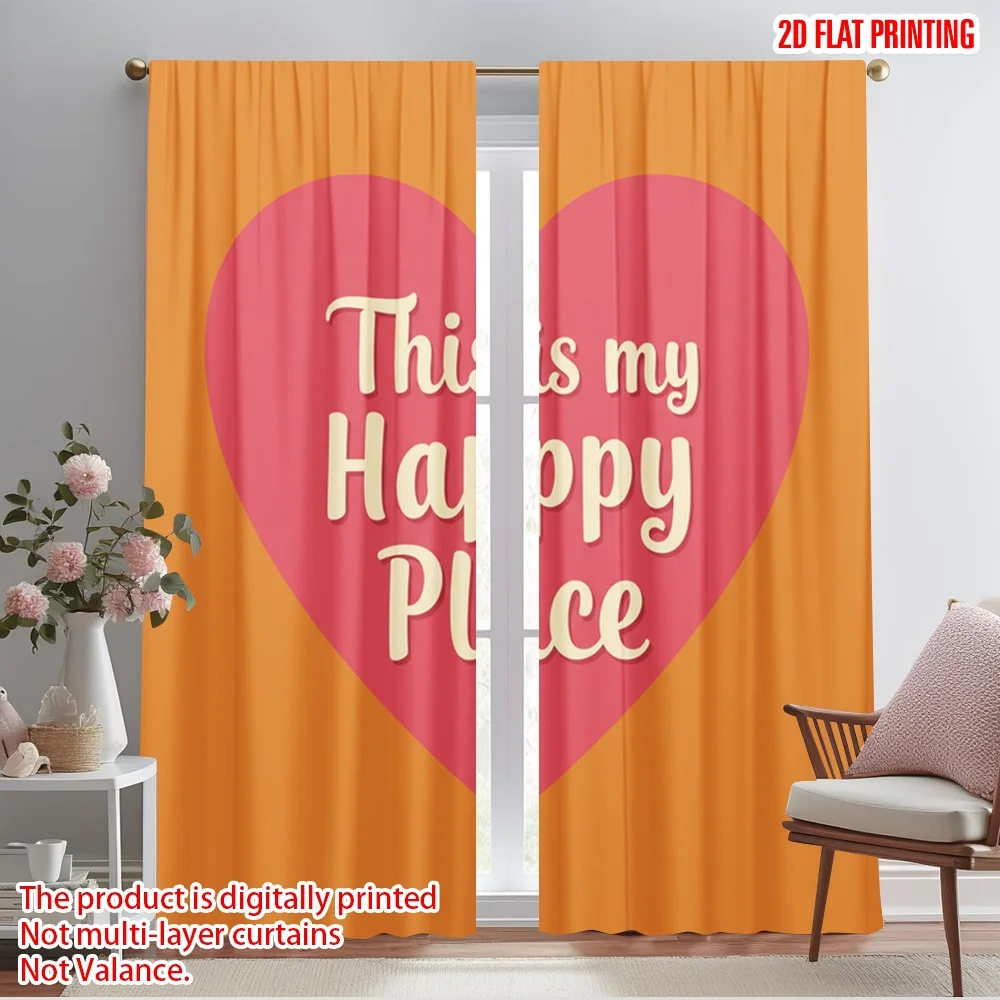 

2pcs 2D flat printing Window Drapes This Is My Happy Place_c 100% Polyester Without Electricity Seasonal Party & Holiday Decor